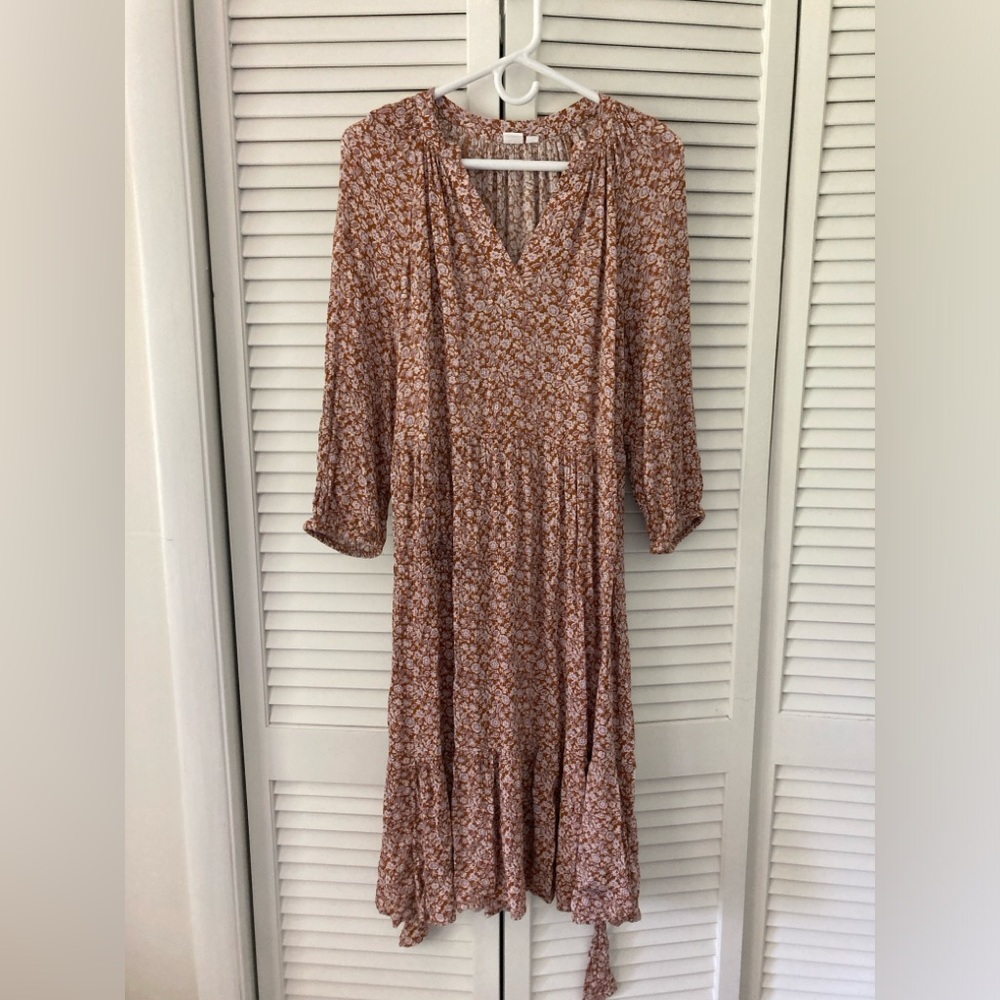 Women's The Gap Long Sleeve Ditsy Floral 100% Rayon Midi Dress, Size Medium